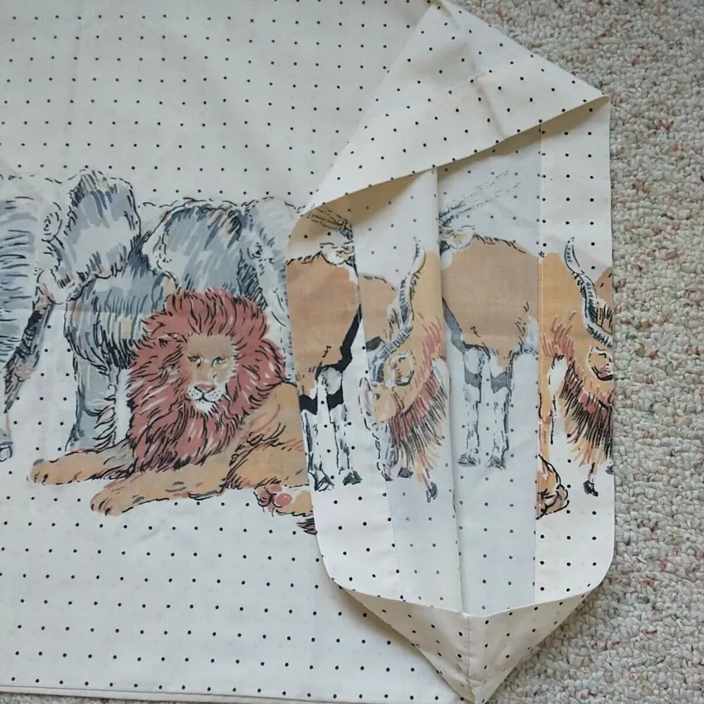 VTG Lady Pepperell Twin Flat Sheet Pillow Case Set Animal Safari No Iron Muslim